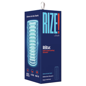 Rize Ribz Glow In The Dark Self Lubricating Stroker-Clear - Eros Fine Goods