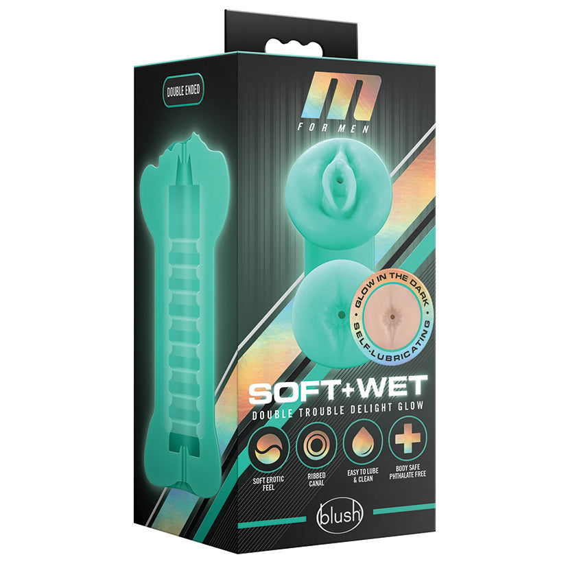 M for Men Soft and Wet Double Trouble Glow in the Dark Vanilla - Eros Fine Goods