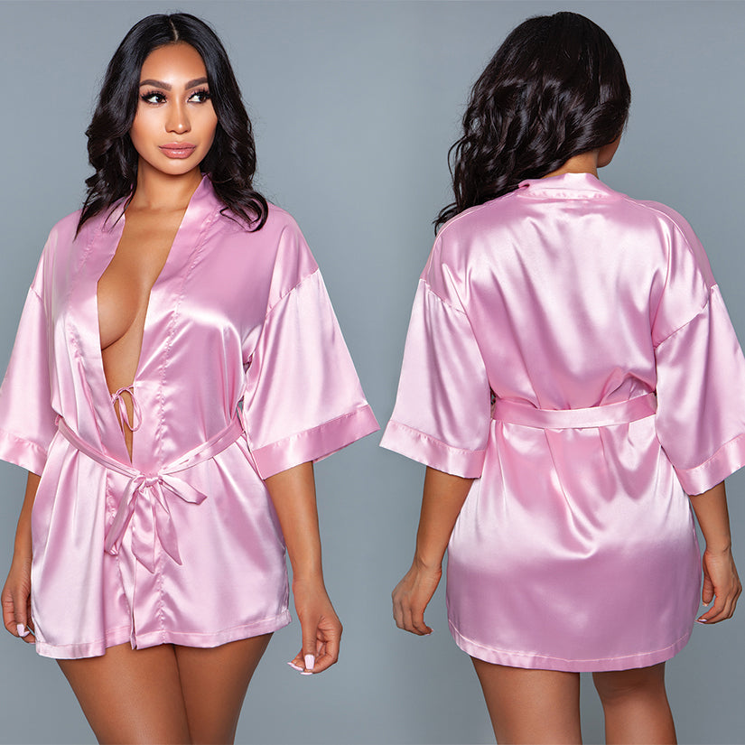 BeWicked Satin Robe-Pink 3X-Hanging - Eros Fine Goods