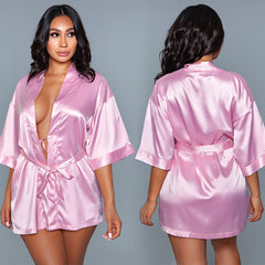 BeWicked Satin Robe-Pink 3X-Hanging - Eros Fine Goods