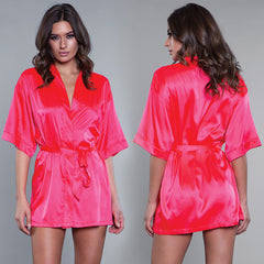 BeWicked Satin Robe-Hot Pink X-Large-Hanging - Eros Fine Goods