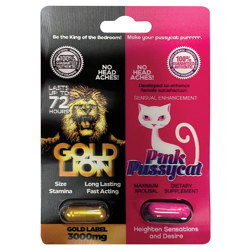 His & Hers Pink Pussycat/Gold Lion Single Pack - Eros Fine Goods