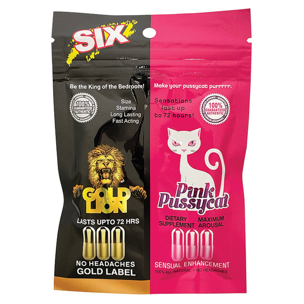 His & Hers Pink Pussycat/Gold Lion 6 Count Bag - Eros Fine Goods