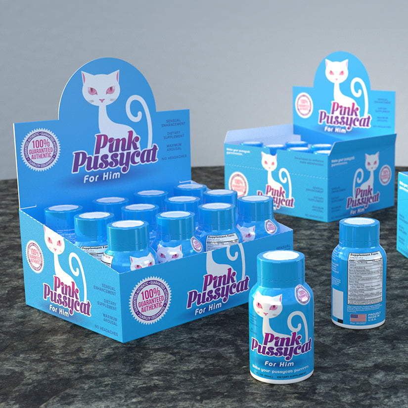 Pink Pussycat For Him Single Shot Display of 12 - Eros Fine Goods