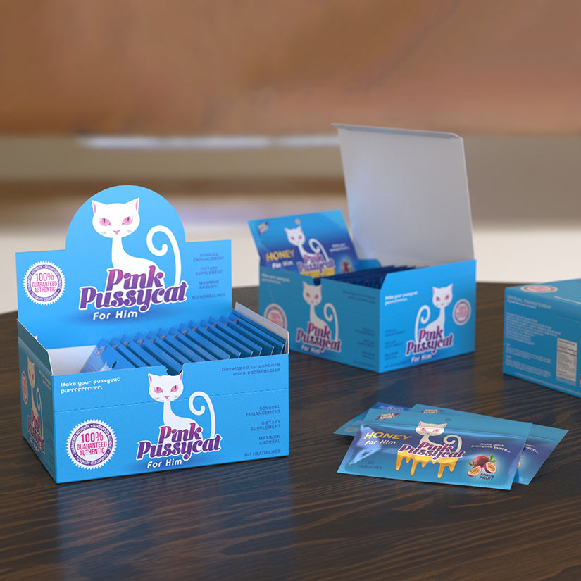 Pink Pussycat For Him Passion Fruit Honey Single Pack Display of 24 - Eros Fine Goods