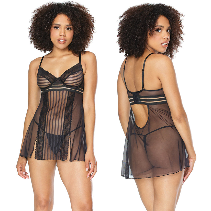 Coquette Babydoll & G-String Set-Black X-Large-Hanging - Eros Fine Goods