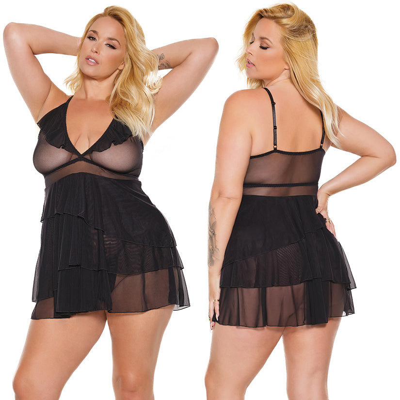 Coquette Babydoll & G-String-Black O/S X-Hanging - Eros Fine Goods