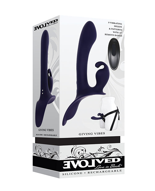 Evolved Giving Vibes Strap-on Bunny Eared Stimulator W/remote Control - Purple