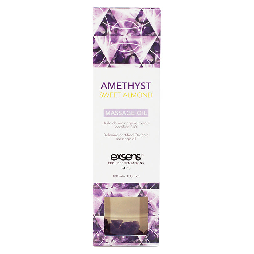 Exsens Organic Crystal Infused Massage Oil-Amethyst Sweet Almond 3.4oz - Eros Fine Goods