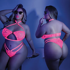 Fantasy Lingerie Glow Lights Off Bralette & Panty-Neon Pink Queen-Boxed - Eros Fine Goods