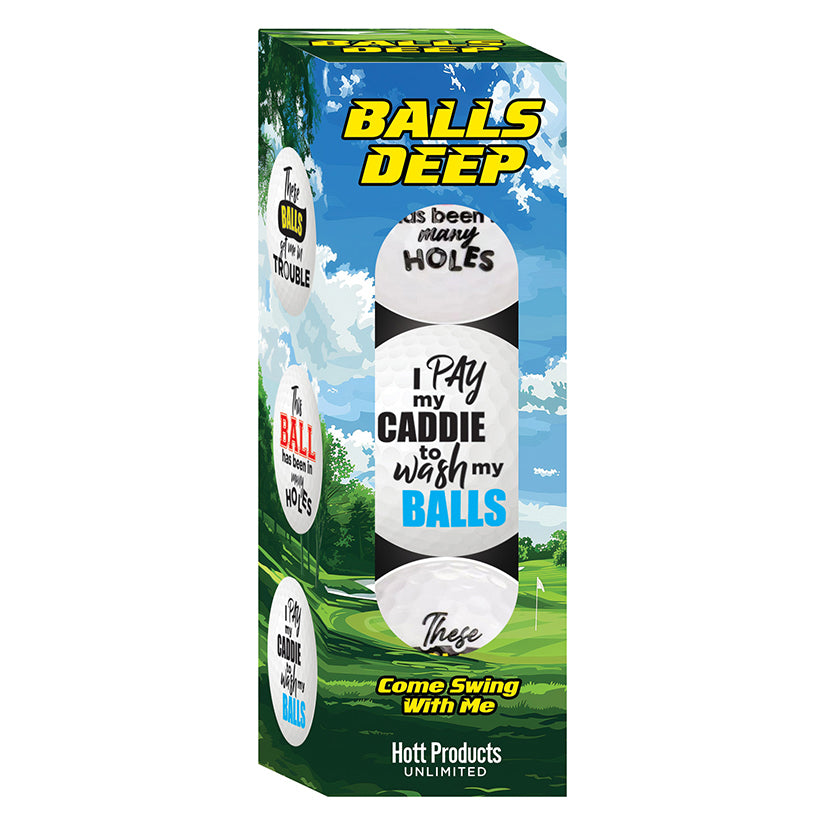 Balls Deep Funny Slogan Golf Balls Assorted Slogans 3Pk - Eros Fine Goods