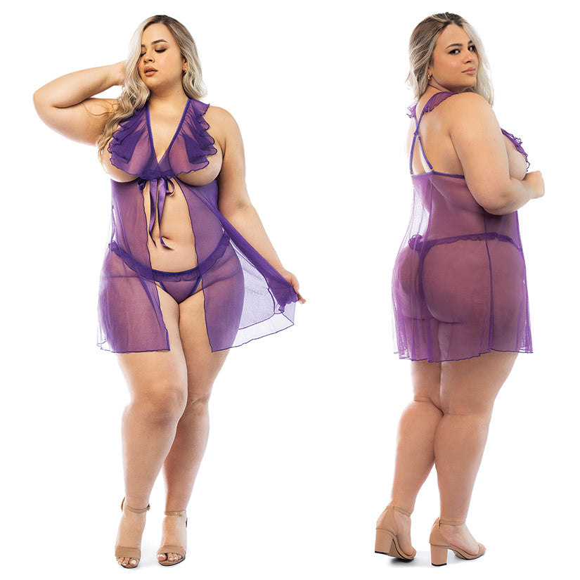 Hello Sexy The Lily Babydoll and Panty Set Curvy-Lilac 2X/3X-Boxed - Eros Fine Goods