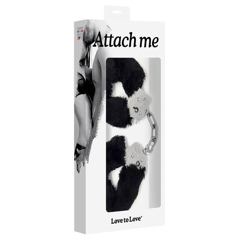 Love To Love Attach Me Faux Fur Handcuffs-Black - Eros Fine Goods