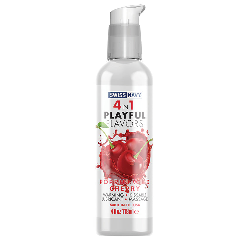 Swiss Navy 4 In 1 Playful Flavors-Poppin Wild Cherry 4oz - Eros Fine Goods