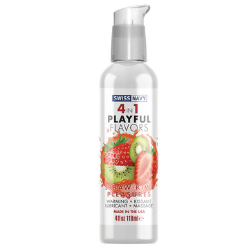 Swiss Navy 4 In 1 Playful Flavors-Strawberry/Kiwi Pleasure 4oz - Eros Fine Goods