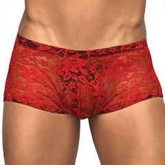Male Power Stretch Lace Mini Short-Red Medium-Boxed - Eros Fine Goods