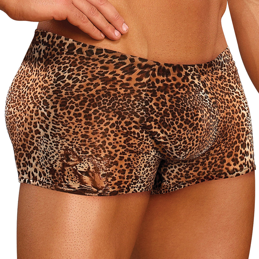 Male Power Animal Pouch Short-Brown Leopard Medium-Boxed - Eros Fine Goods