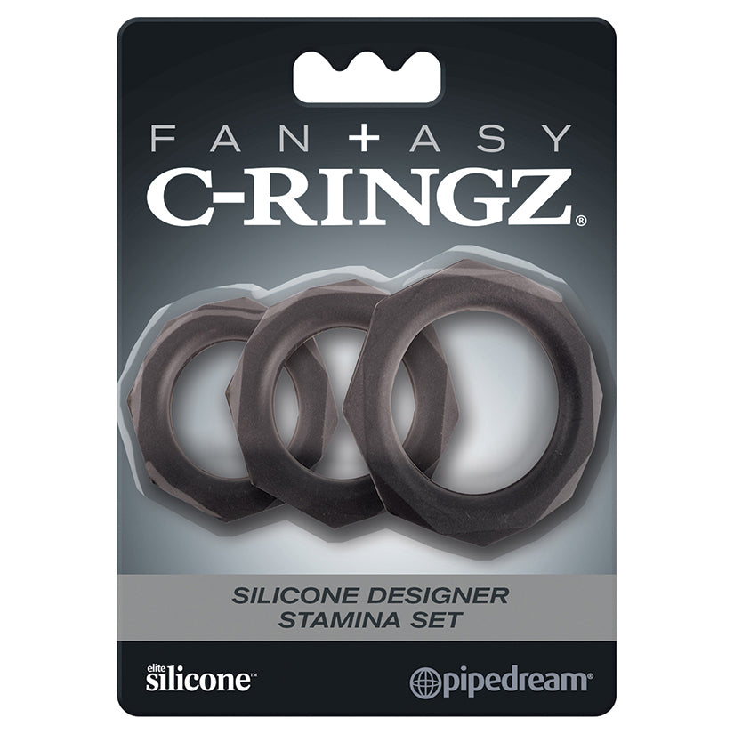 Fantasy C-Ringz Silicone Designer Stamina Set-Black - Eros Fine Goods