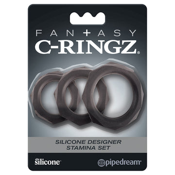 Fantasy C-Ringz Silicone Designer Stamina Set-Black - Eros Fine Goods