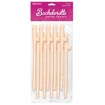 Bachelorette Party Dicky Sipping Straws-Flesh 10pk - Eros Fine Goods
