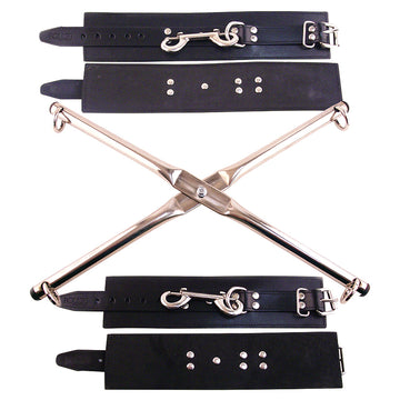 Rouge Group Rod Hog-Tie With Leather Wrist and Ankle Cuffs - Eros Fine Goods