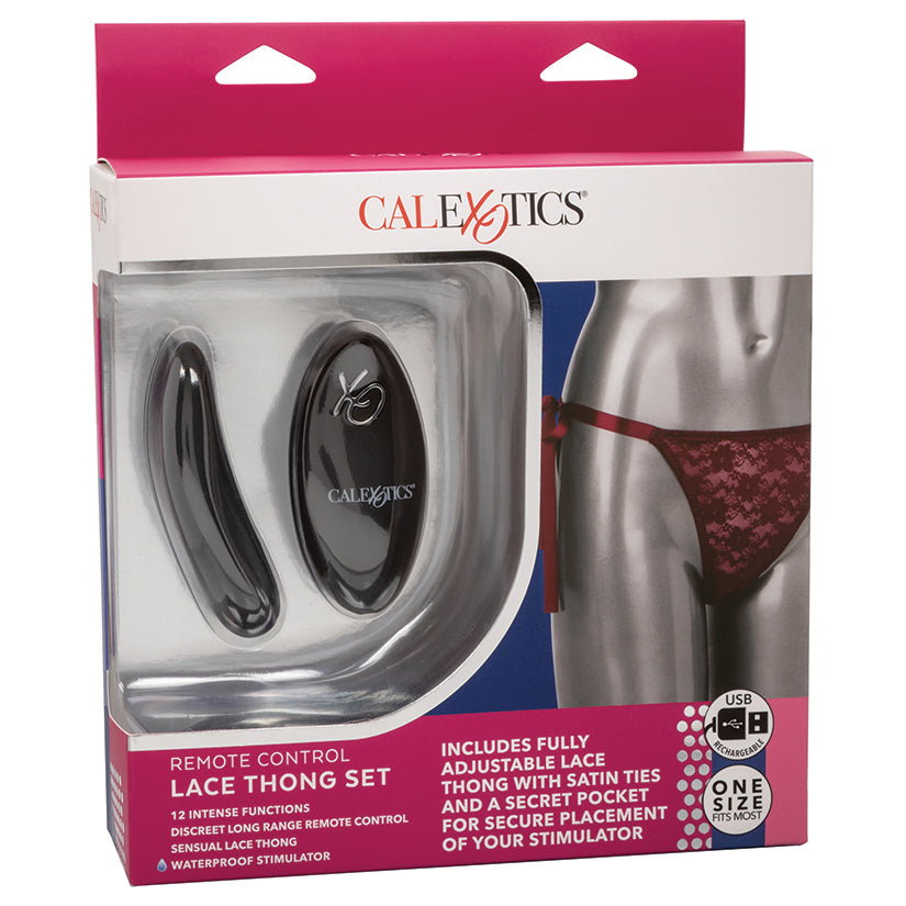 Remote Control Lace Thong Set-Burgundy - Eros Fine Goods