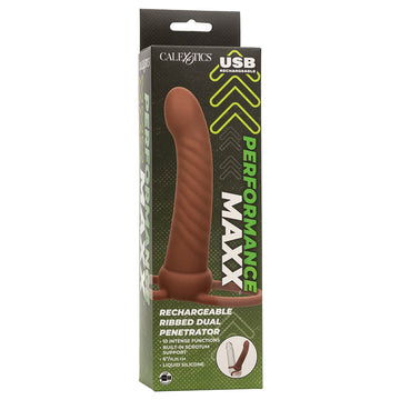 Performance Maxx Rechargeable Ribbed Dual Penetrator-Brown - Eros Fine Goods