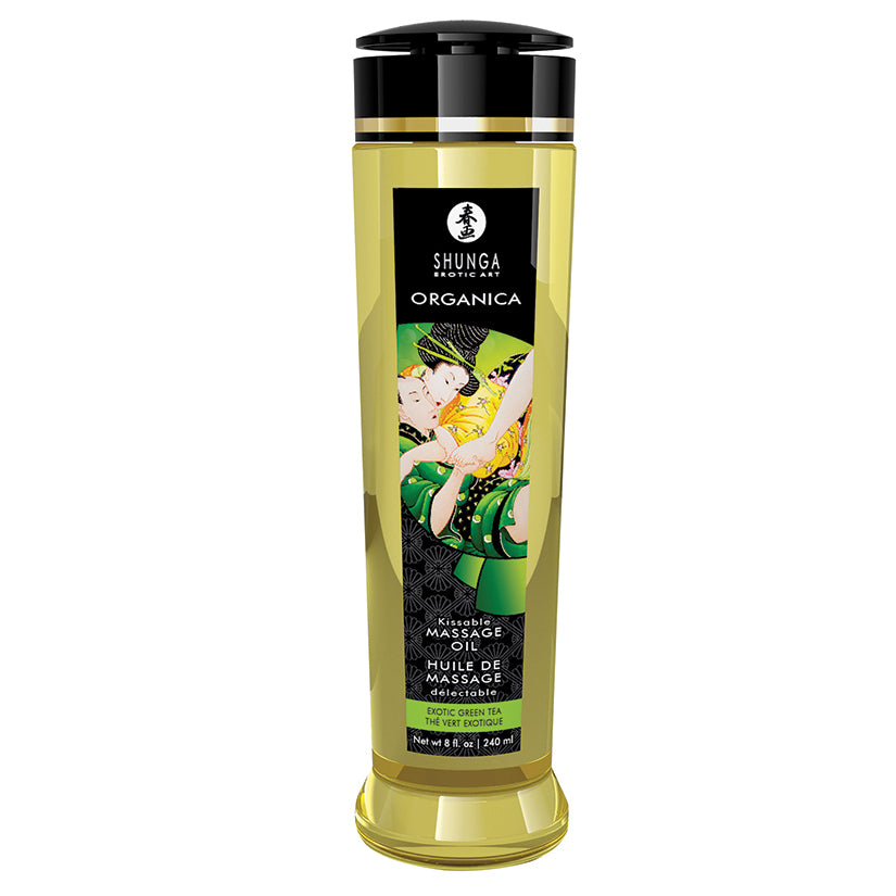 Shunga Organica Kissable Massage Oil-Exotic Green Tea 8oz - Eros Fine Goods