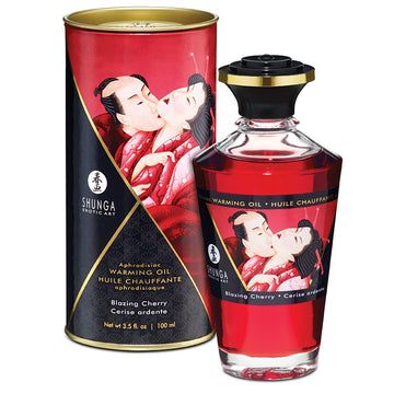 Shunga Aphrodisiac Warming Oil-Blazing Cherry 3.5oz - Eros Fine Goods