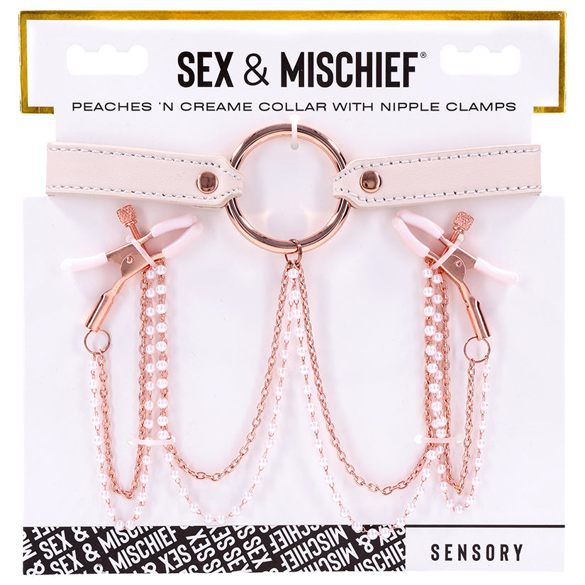S&M Peaches 'n CreaMe Collar with Nipple Clamps - Eros Fine Goods