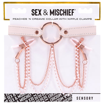 S&M Peaches 'n CreaMe Collar with Nipple Clamps - Eros Fine Goods