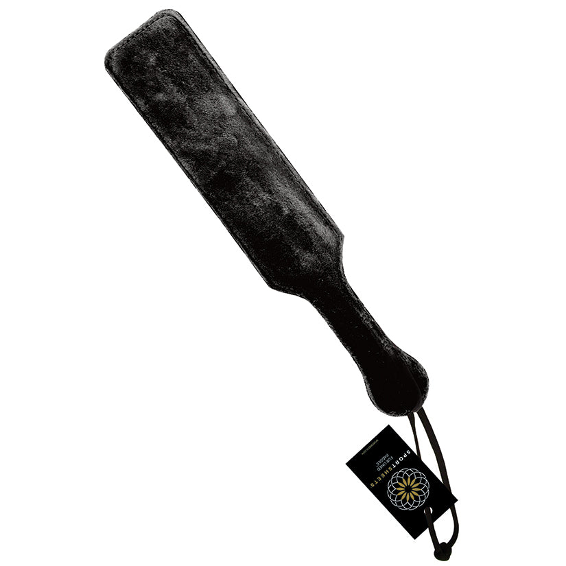 Sportsheets Fur Lined Leather Paddle-Black - Eros Fine Goods